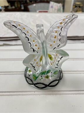 One of a Kind Hand-Painted Floral Fenton Butterfly on Branch